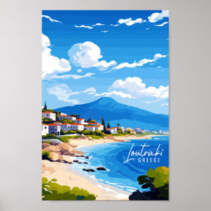Poster Ilustração da viagens vintage da Grécia Loutraki