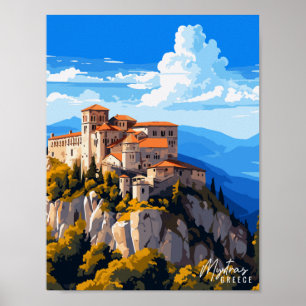 Poster Ilustração da viagens vintage da Grécia Mystras