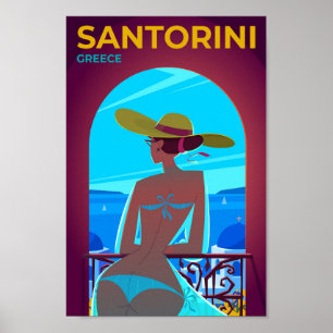 Poster Ilustração da Viagens vintage da Grécia Santorini