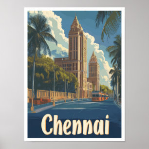 Poster Ilustração da Viagens vintage de Arte Chennai Indi