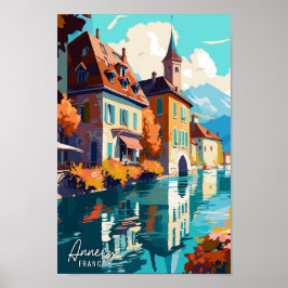 Poster Ilustração da Viagens vintage de Arte da Annecy Fr