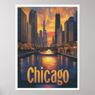 Poster Ilustração da Viagens vintage de Arte de Chicago I