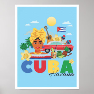 Poster Ilustração da Viagens vintage de Arte de Havana Cu