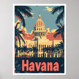 Poster Ilustração da Viagens vintage de Arte de Havana Cu