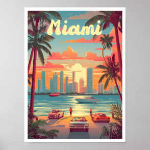 Poster Ilustração da Viagens vintage de Arte de Miami Flo