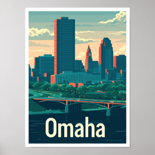 Poster Ilustração da Viagens vintage de Arte de Omaha Neb