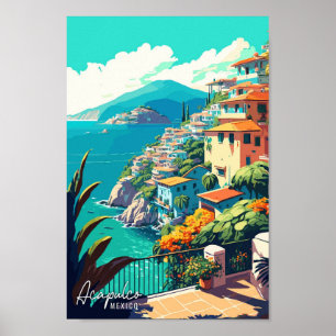 Poster Ilustração da viagens vintage de Arte do México Ac