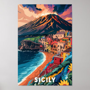 Poster Ilustração da Viagens vintage de Arte na Sicília I