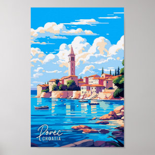 Poster Ilustração da viagens vintage de Arte Porec Croáci