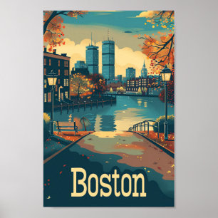 Poster Ilustração da Viagens vintage de Boston Massachuse