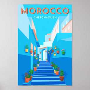 Poster Ilustração da Viagens vintage de Chefchaouen Marro