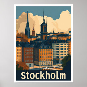 Poster Ilustração da Viagens vintage de Suecia de Estocol
