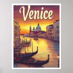 Poster Ilustração da Viagens vintage de Veneza Sunset Itá