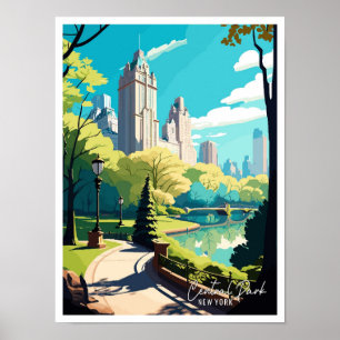 Poster Ilustração da viagens vintage do Central Park New 
