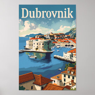 Poster Ilustração da Viagens vintage Dubrovnik Croácia