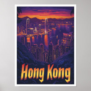 Poster Ilustração da Viagens vintage na China em Hong Kon