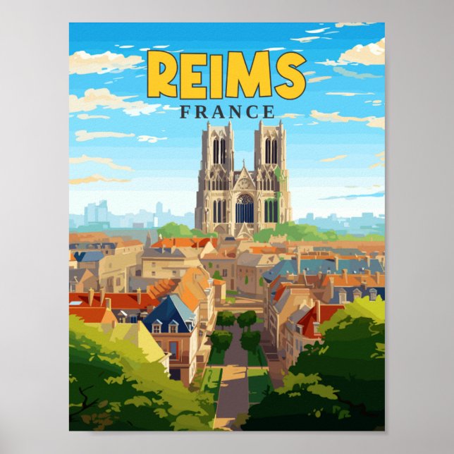 Poster Ilustração da viagens vintage Reims France (Frente)