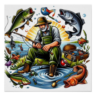 Pôster Ilustração da Vida de Pesca