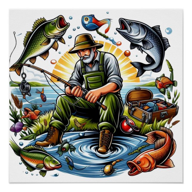 Pôster Ilustração da Vida de Pesca (Frente)