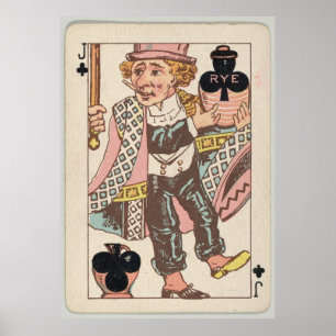 Poster Ilustração da Vintage Jack of Clubs Tocando Placa