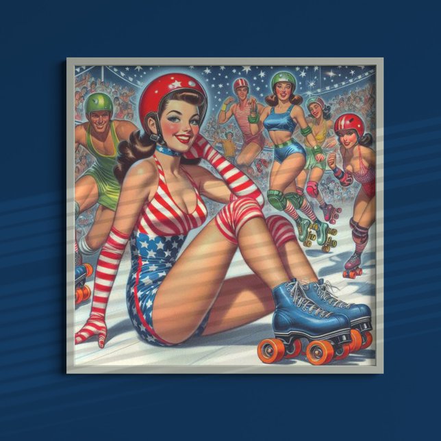 Poster Ilustração da Vintage Roller Girl (Criador carregado)