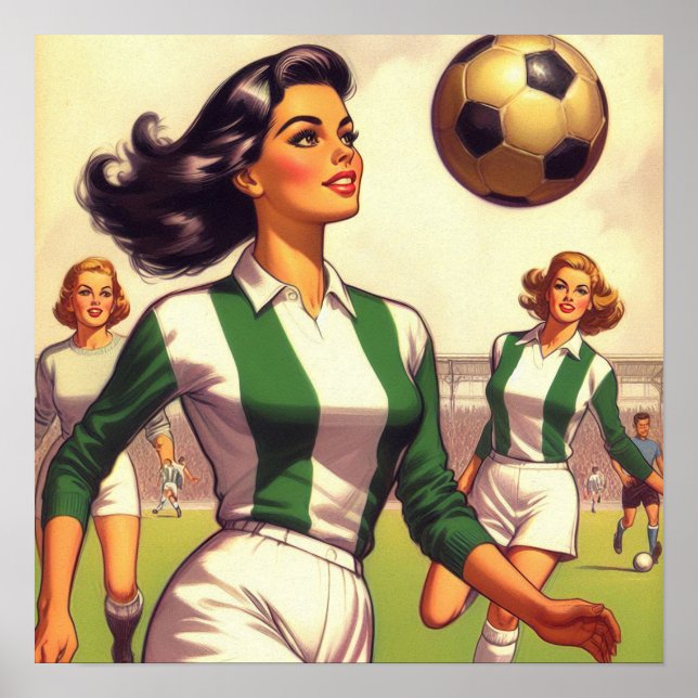 Poster Ilustração da Vintage Soccer Girl (Frente)