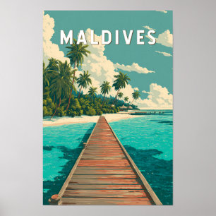 Poster Ilustração das Maldivas Arte de Viagem Vintage
