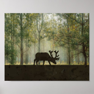 Pôster Ilustração de Alce na Floresta