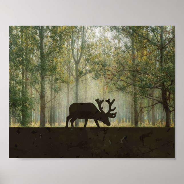 Pôster Ilustração de Alce na Floresta (Frente)