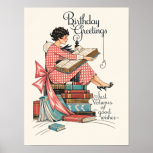 Poster Ilustração de Aniversário para Amante de Livros An
