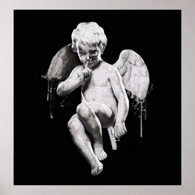 Poster Ilustração de anjo escuro. Design de Tatuagem do C (Frente)