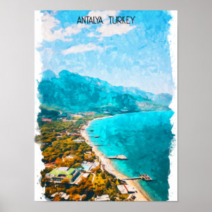 Poster Ilustração de Aquarela de Antalya Turkey
