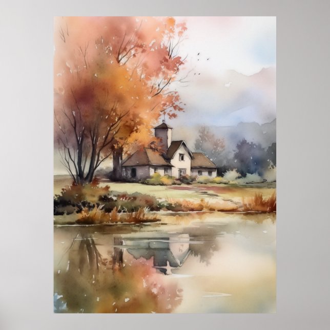 Poster Ilustração de Aquarela de Cenário de Autumn (Frente)