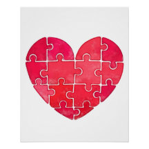 Ilustração de aquarela de coração vermelho puzzle
