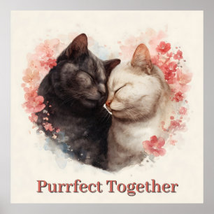 Poster Ilustração de Aquarela de Dois Gatos Nuzzling