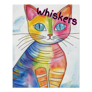 Pôster Ilustração de Aquarela Suave de um Gato - Suspiros