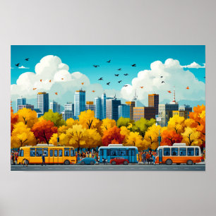 Poster Ilustração de Arquitetura de Cidade Desenho de Aqu