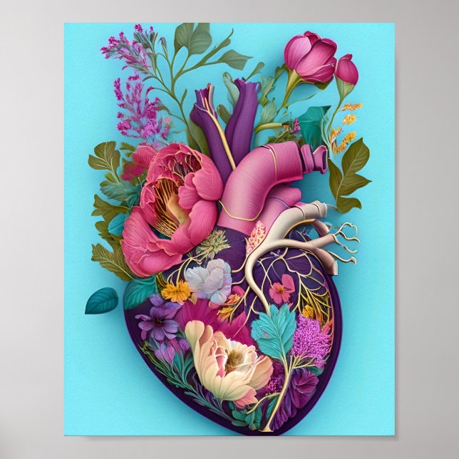 Poster Ilustração de Arte Cardíaca da Anatomia Floral (Frente)