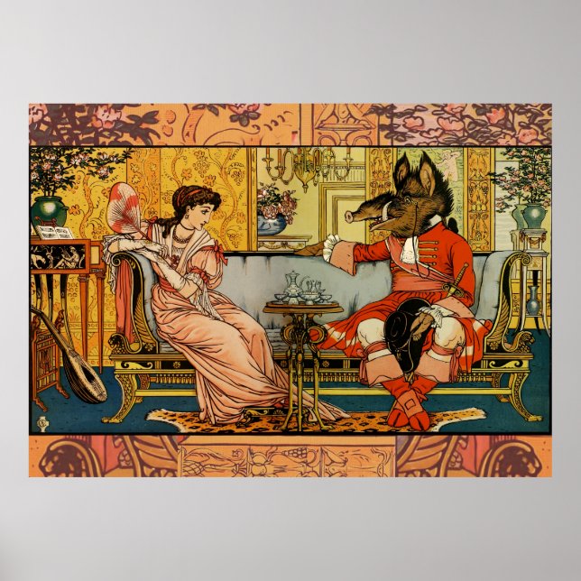 Poster Ilustração de Arte Clássica da Bela e a Fera (Frente)