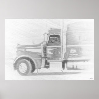 Pôster Ilustração de Arte de Caminhão de Frete e Driver