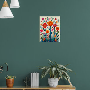 Poster Ilustração de Arte de Flor Colorida,