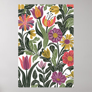 Poster Ilustração de Arte de Linha Floral Moderna Escandi