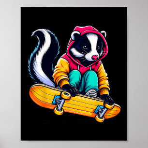 Poster Ilustração de Arte de Skate do Gambá Funky Legal 1