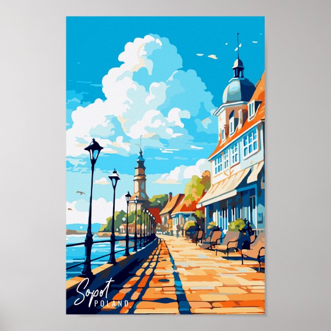 Poster Ilustração de arte de Viagem de Polônia de Sopot (Frente)