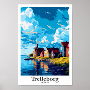 Poster Ilustração de arte de Viagem de Suecia de Trellebo