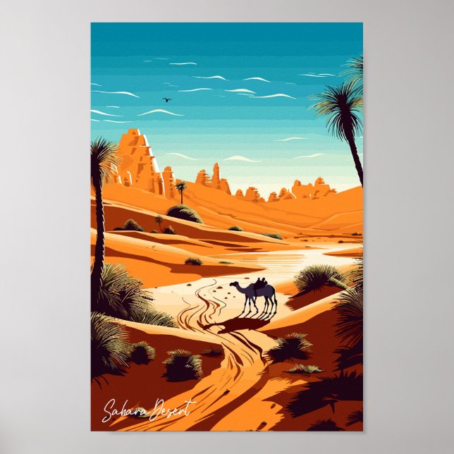 Poster Ilustração de arte de Viagem do deserto do Sahara (Frente)