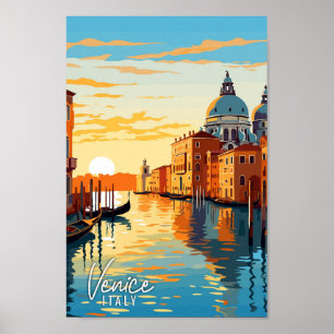 Poster Ilustração de arte de viagens vintage de Veneza It