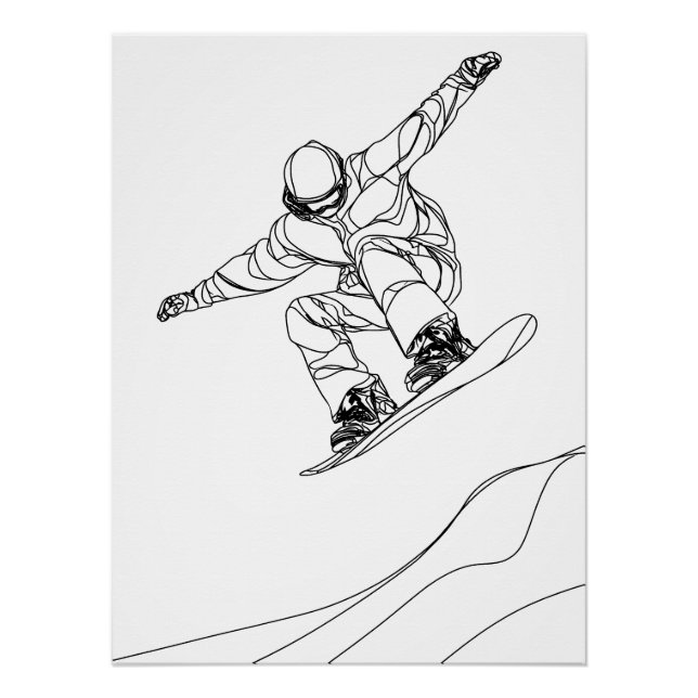 Pôster ilustração de arte linear de um snowboarder (Frente)