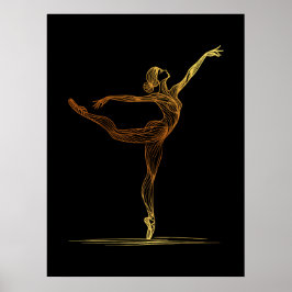 Poster Ilustração de arte linear de uma dançarina de ball
