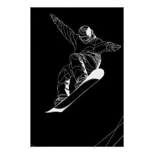 Pôster Ilustração de arte linear minimalista de um snowbo